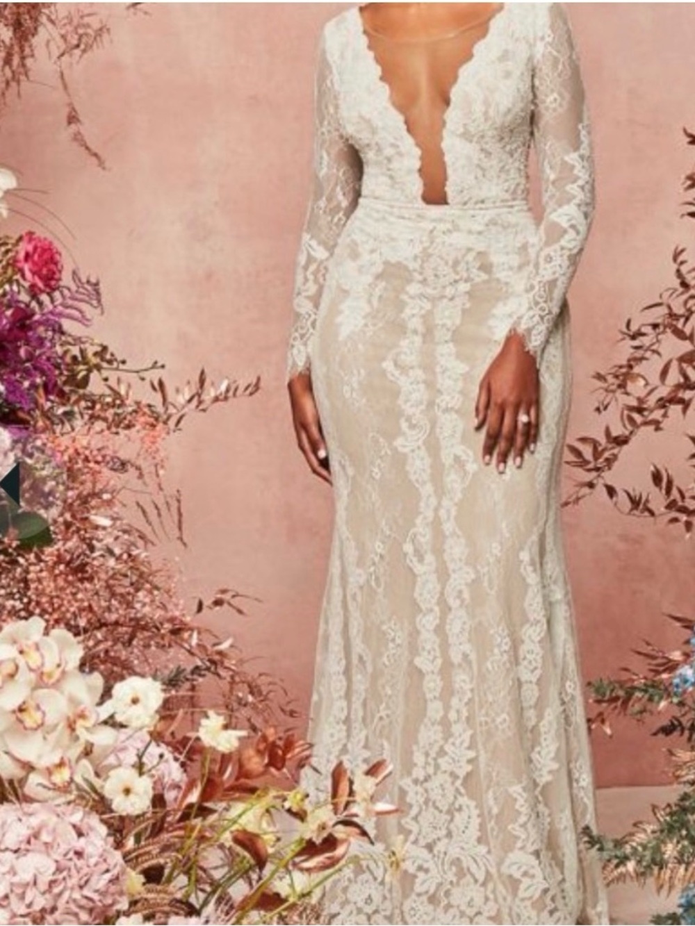 Melissa Sweet Nude Dress with Ivory Lace Overlay
